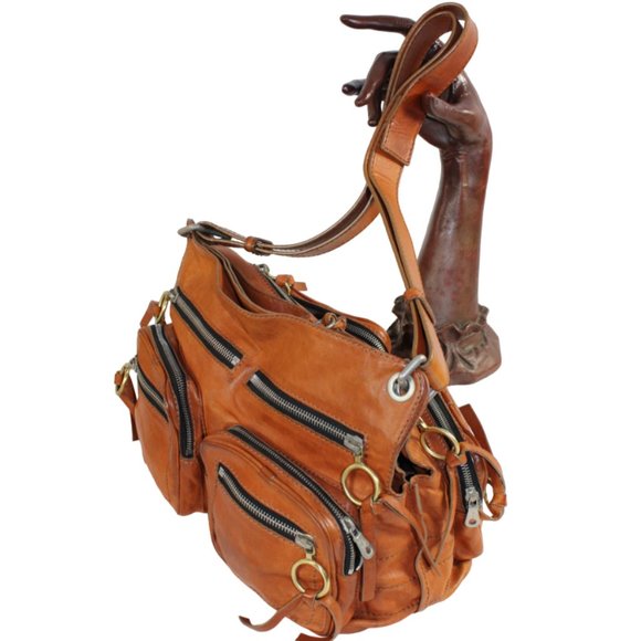 Chloe Betty Styling Saddle Brown Multi Pocket Shoulder Boho Slouch Satchel - Picture 3 of 13
